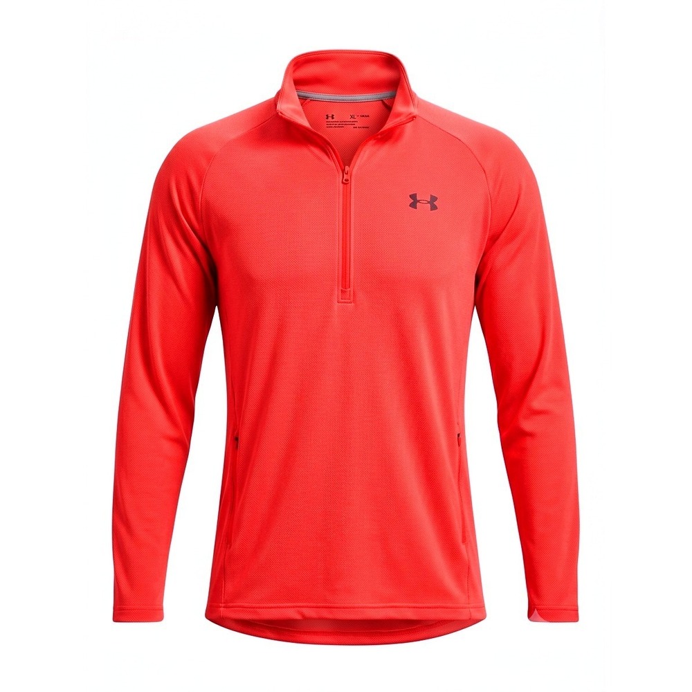Under Armour Mens Tech 2.0 Half Zip Pullover Red Orange XL Loose Fit Training